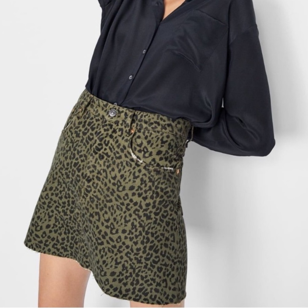 ZARA Green denim cheetah mini skirt
